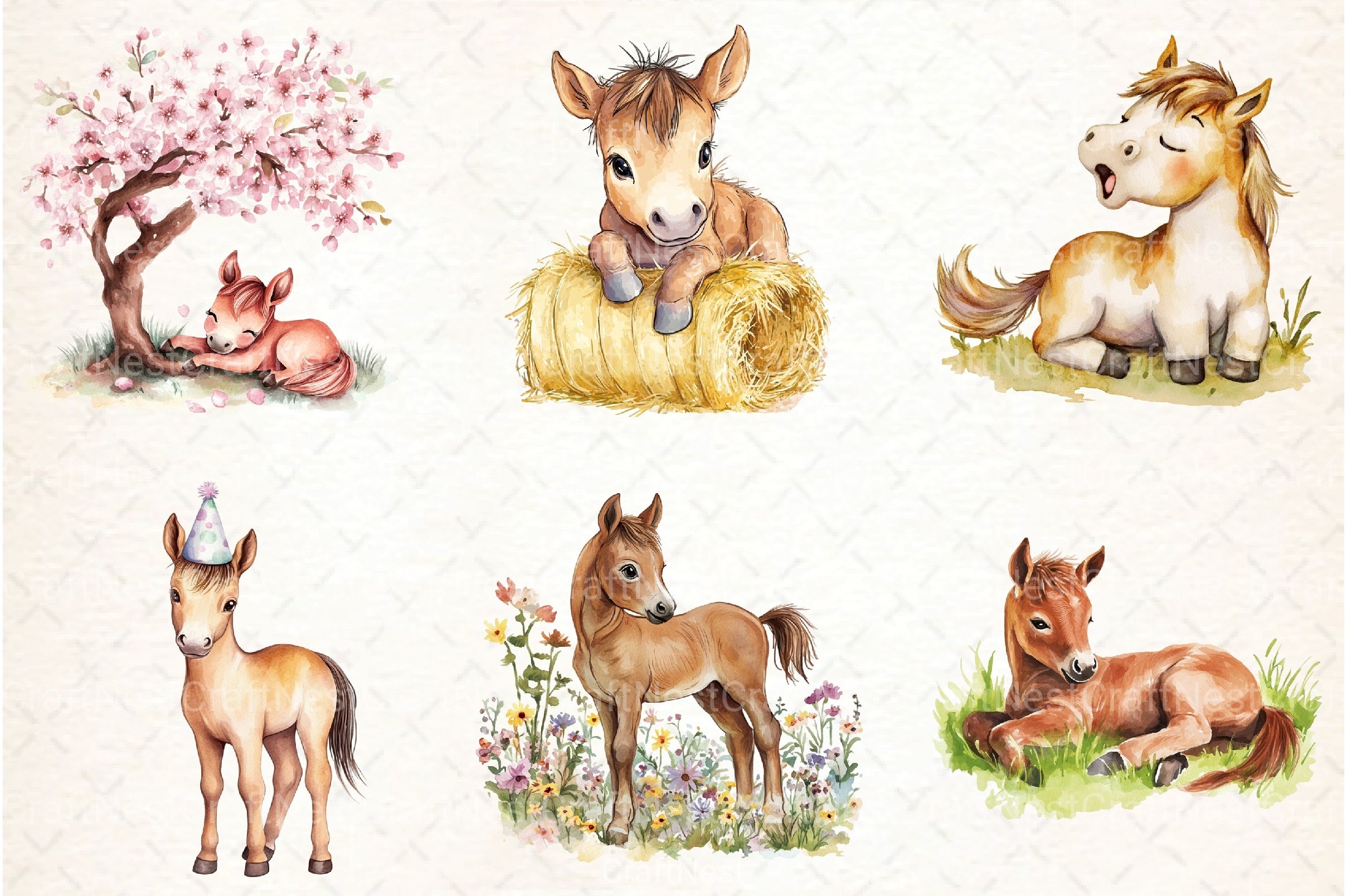 Whimsical Baby Horse Clipart Bundle - CraftNest - Digital Crafting and Art