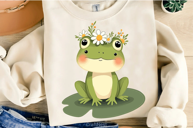Green Frog Flower Crown Clipart Bundle - CraftNest - Digital Crafting and Art