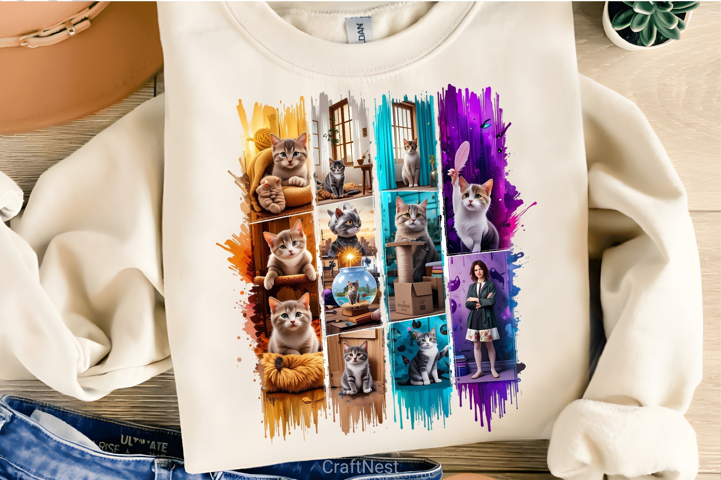 Vibrant Cat Metallic T Shirt Design Bundle - CraftNest - Digital Crafting and Art