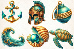 Gold & Teal Nautical Clipart Bundle - CraftNest - Digital Crafting and Art