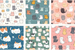 Seamless Kawaii Cute Cats Pattern Digital Paper - CraftNest - Digital Crafting and Art