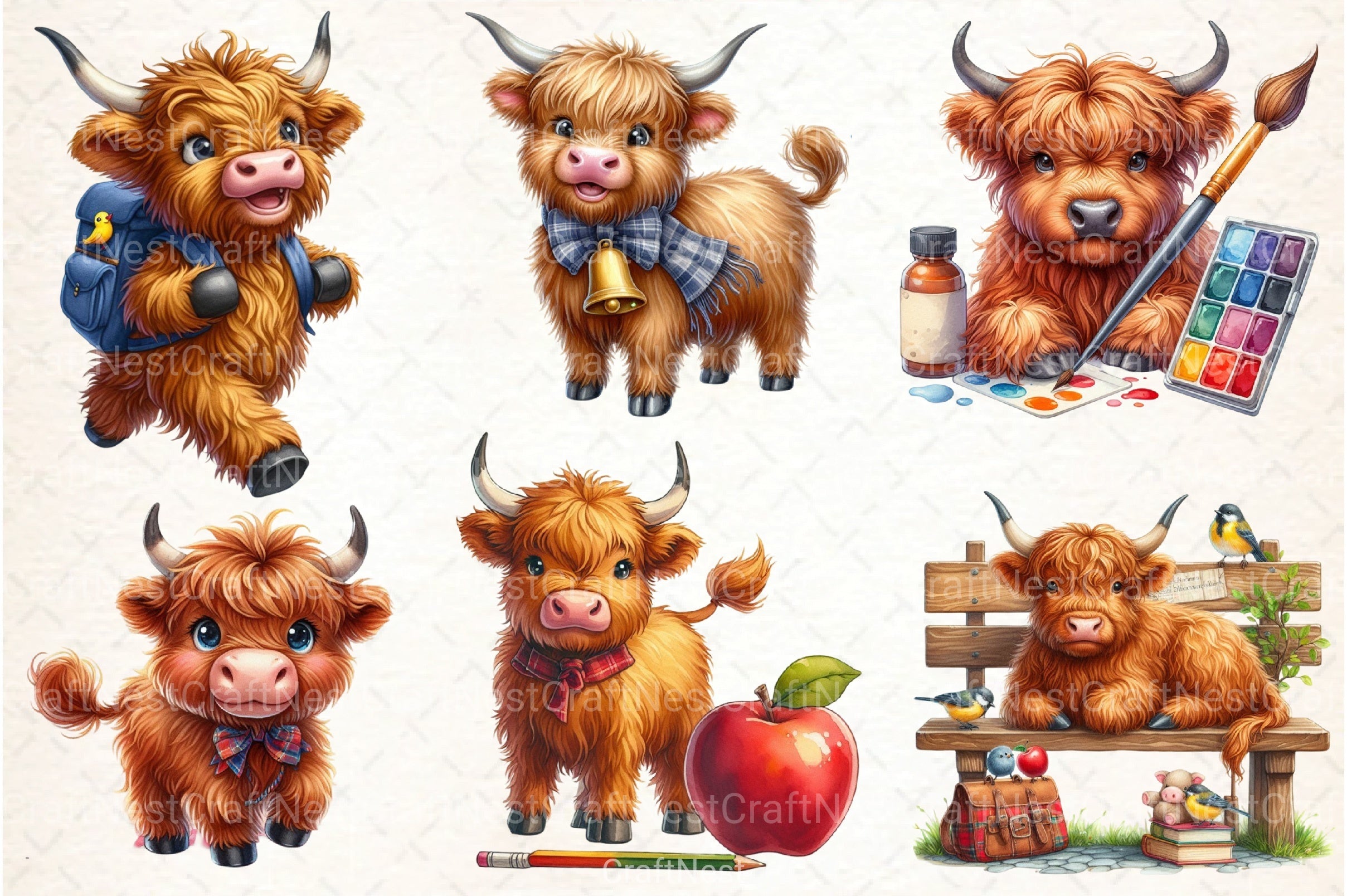 Highland Cow Back to School Clipart Bundle - CraftNest - Digital Crafting and Art