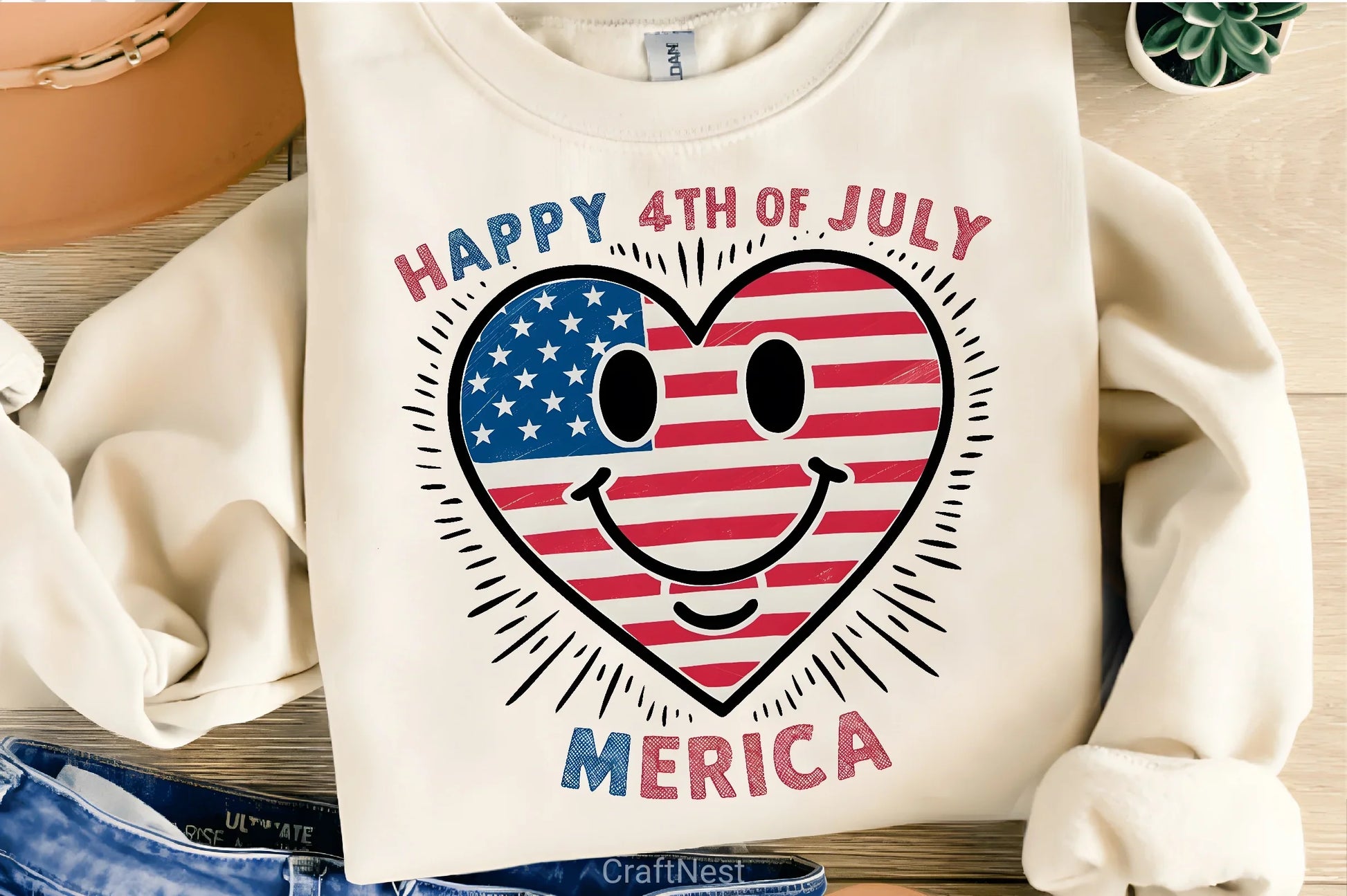 Happy 4th July Heart Smiley Clipart Bundle - CraftNest - Digital Crafting and Art