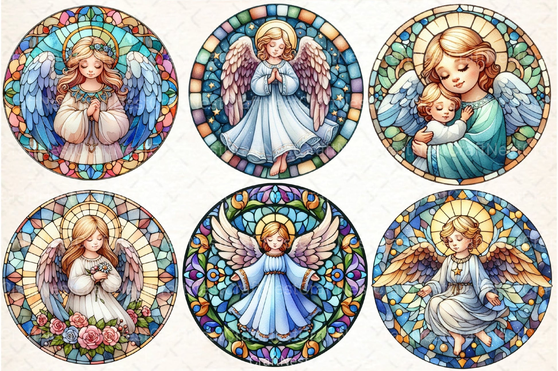 Round Angel Stained Glass Clipart Bundle - CraftNest - Digital Crafting and Art