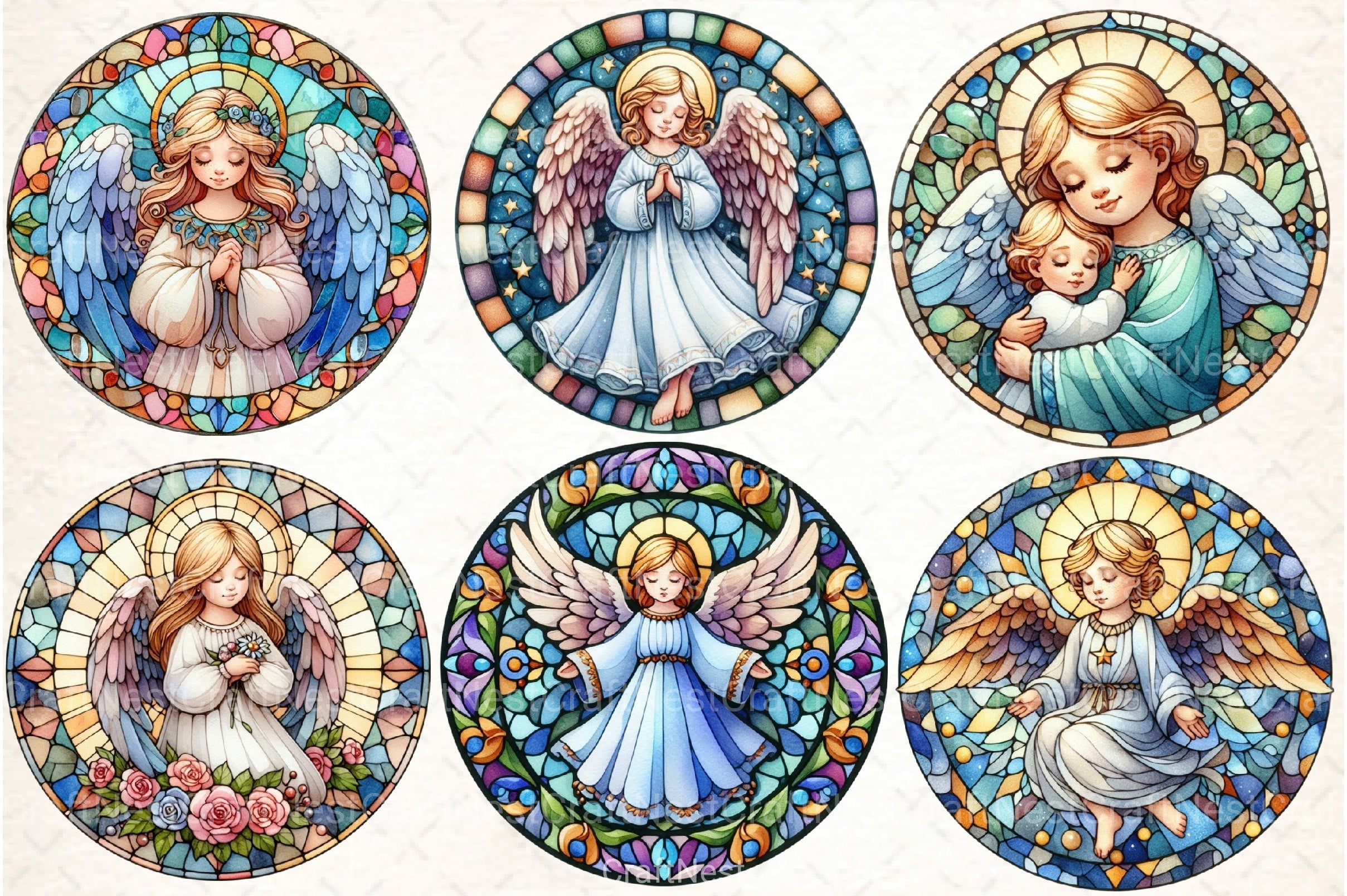 Round Angel Stained Glass Clipart Bundle - CraftNest - Digital Crafting and Art
