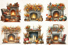 Fall Fireplace Clipart Bundle - CraftNest - Digital Crafting and Art