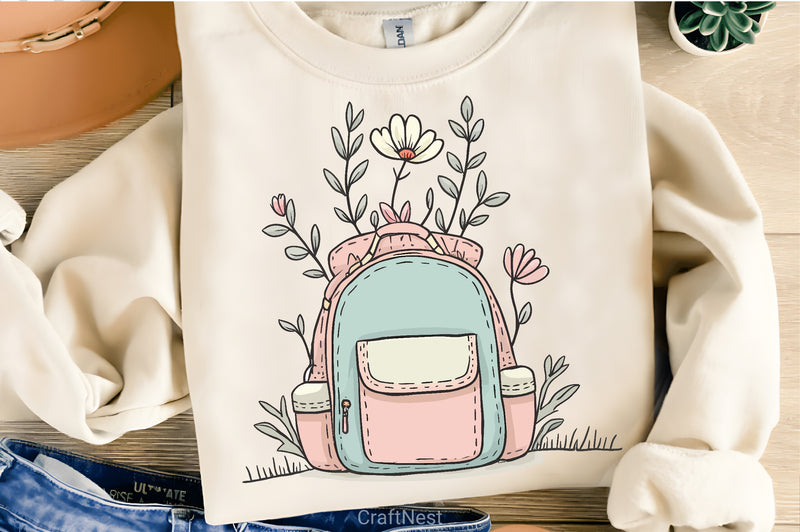 Cute Pink Floral Backpack Clipart Bundle - CraftNest - Digital Crafting and Art