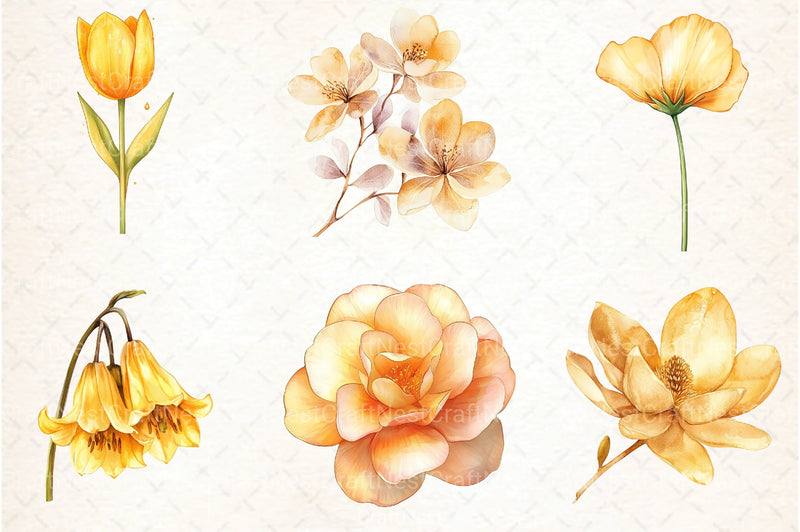 Gold Glowy Flowers Clipart Bundle - CraftNest - Digital Crafting and Art