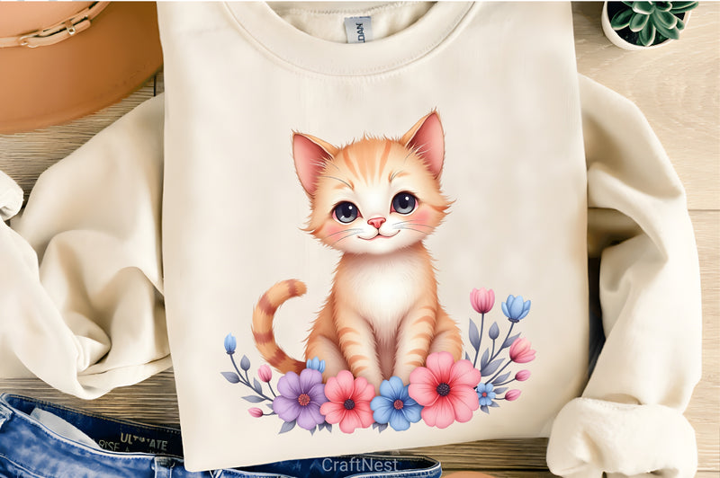 Floral Cat Clipart Bundle - CraftNest - Digital Crafting and Art