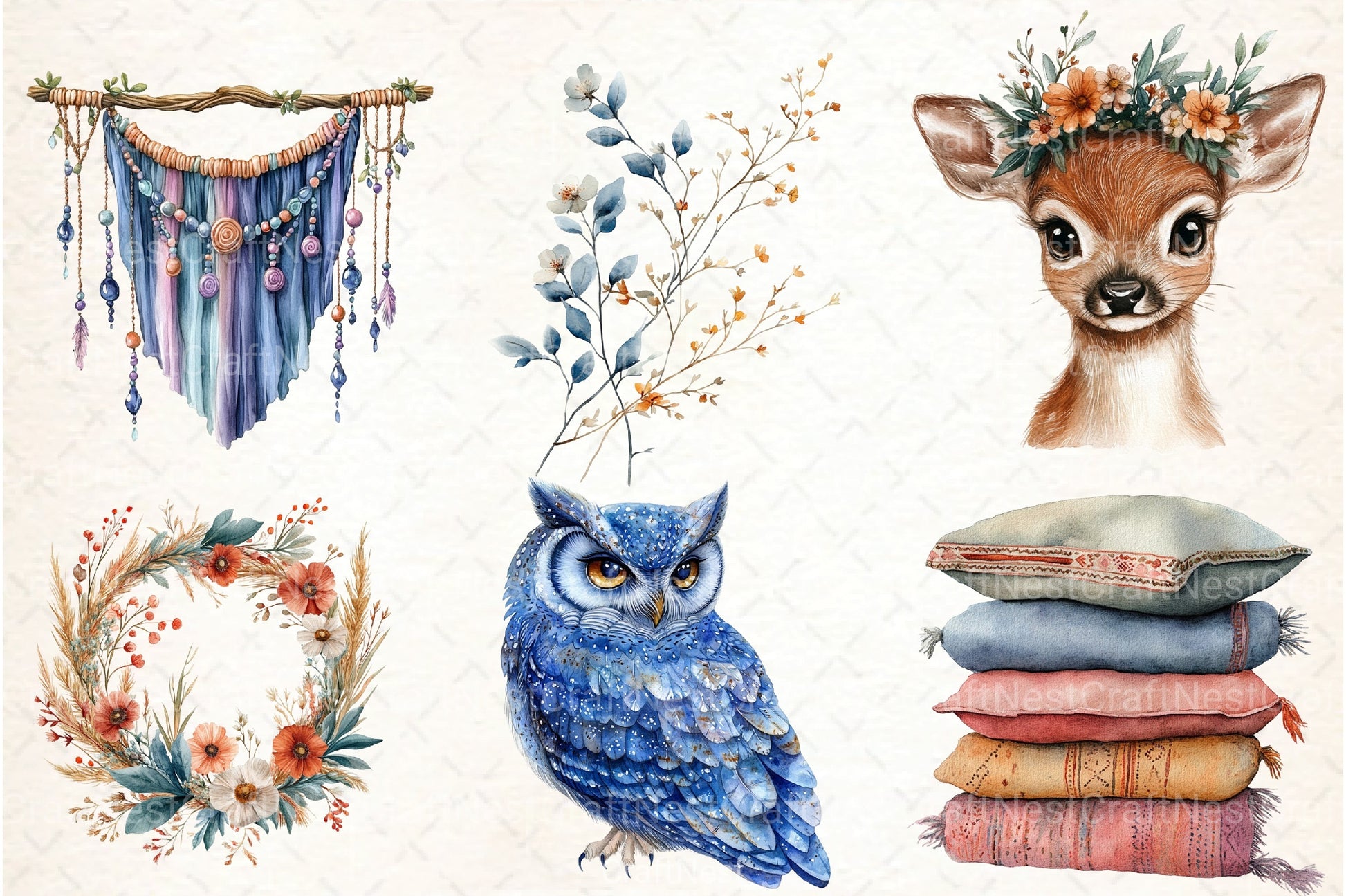 Watercolor Boho Clipart Bundle - CraftNest - Digital Crafting and Art