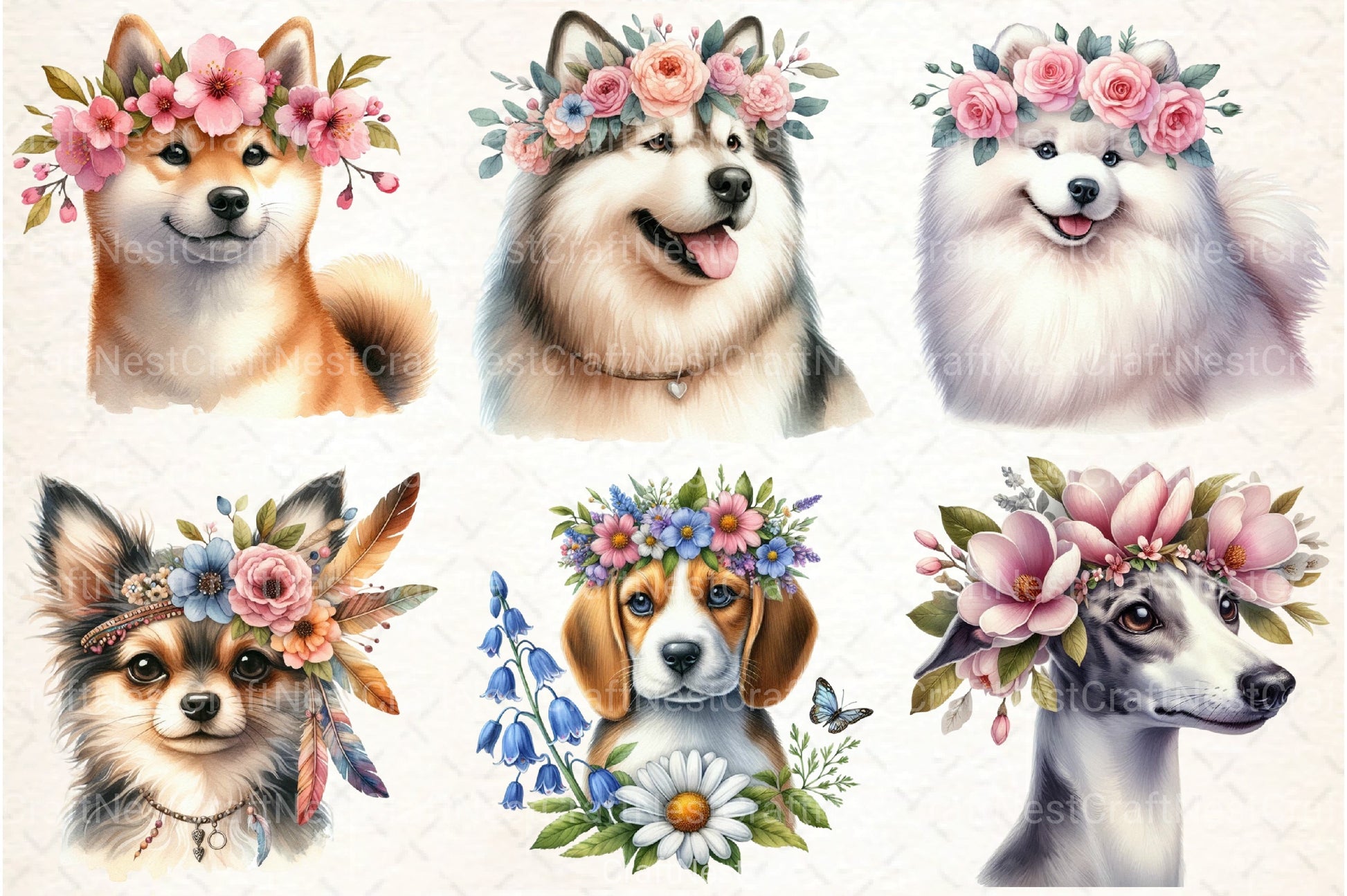 Dog Flower Crowns Clipart Bundle - CraftNest - Digital Crafting and Art