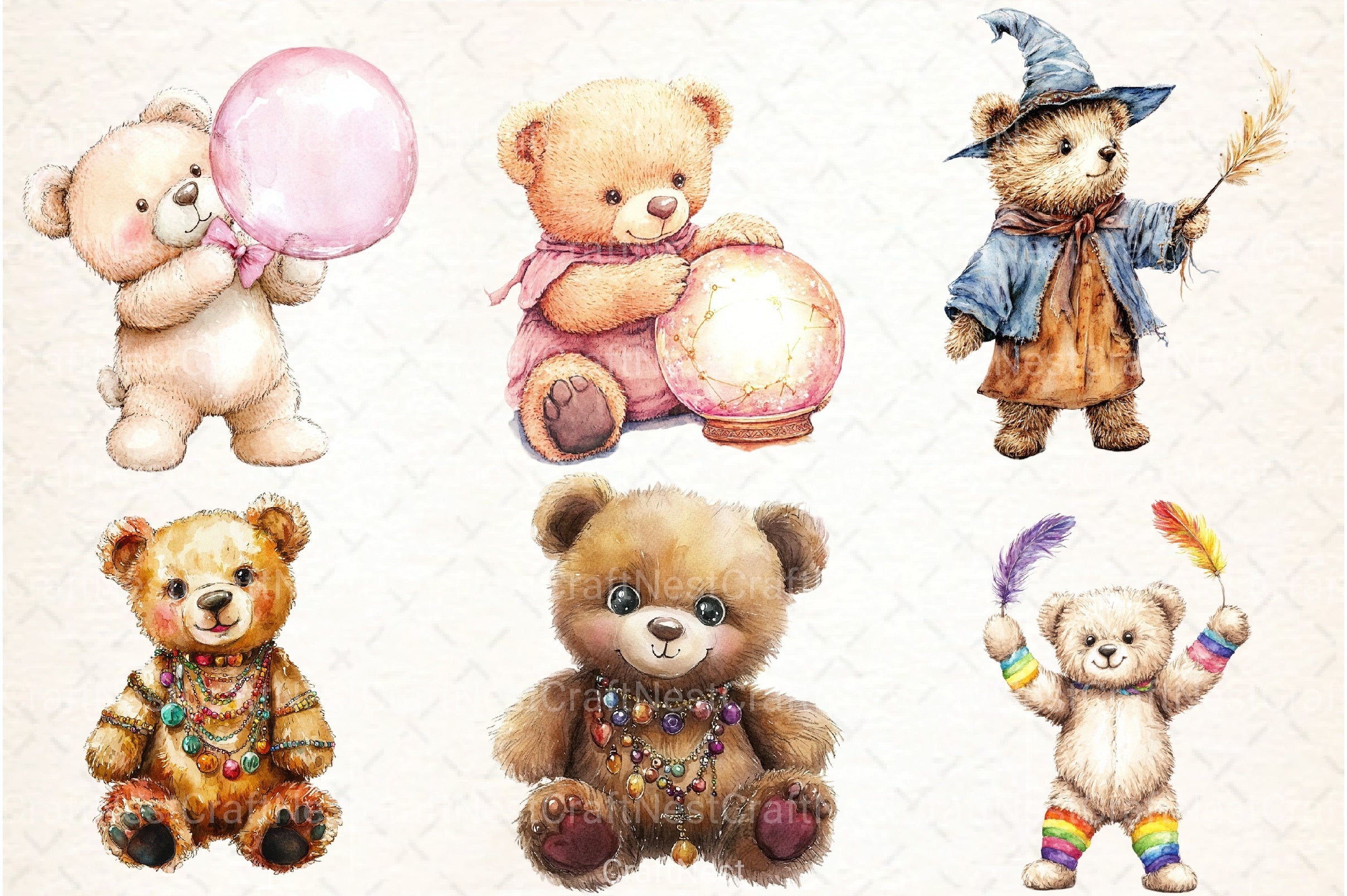 Fanny Teddy Bear Boho Clipart Bundle - CraftNest - Digital Crafting and Art