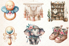 Boho Nursery Baby Clipart Bundle 98 - CraftNest - Digital Crafting and Art