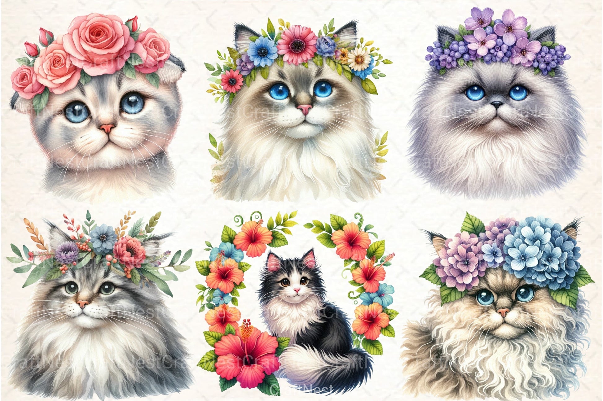 Cat Breeds Flower Crowns Clipart Bundle - CraftNest - Digital Crafting and Art