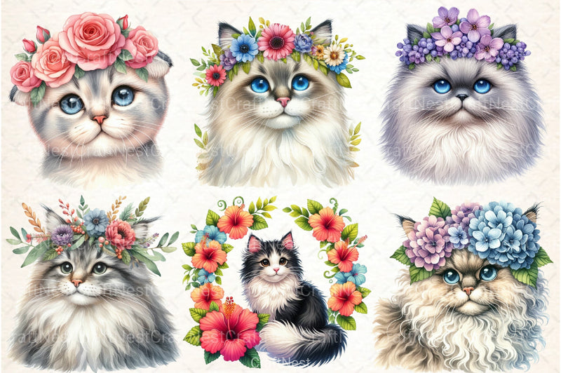 Cat Breeds Flower Crowns Clipart Bundle - CraftNest - Digital Crafting and Art