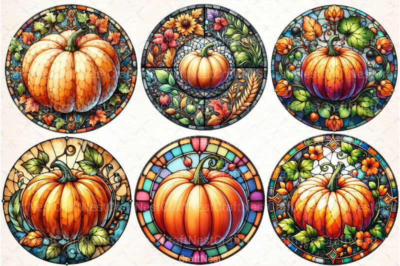 Round Pumpkin Stained Glass Clipart Bundle - CraftNest - Digital Crafting and Art