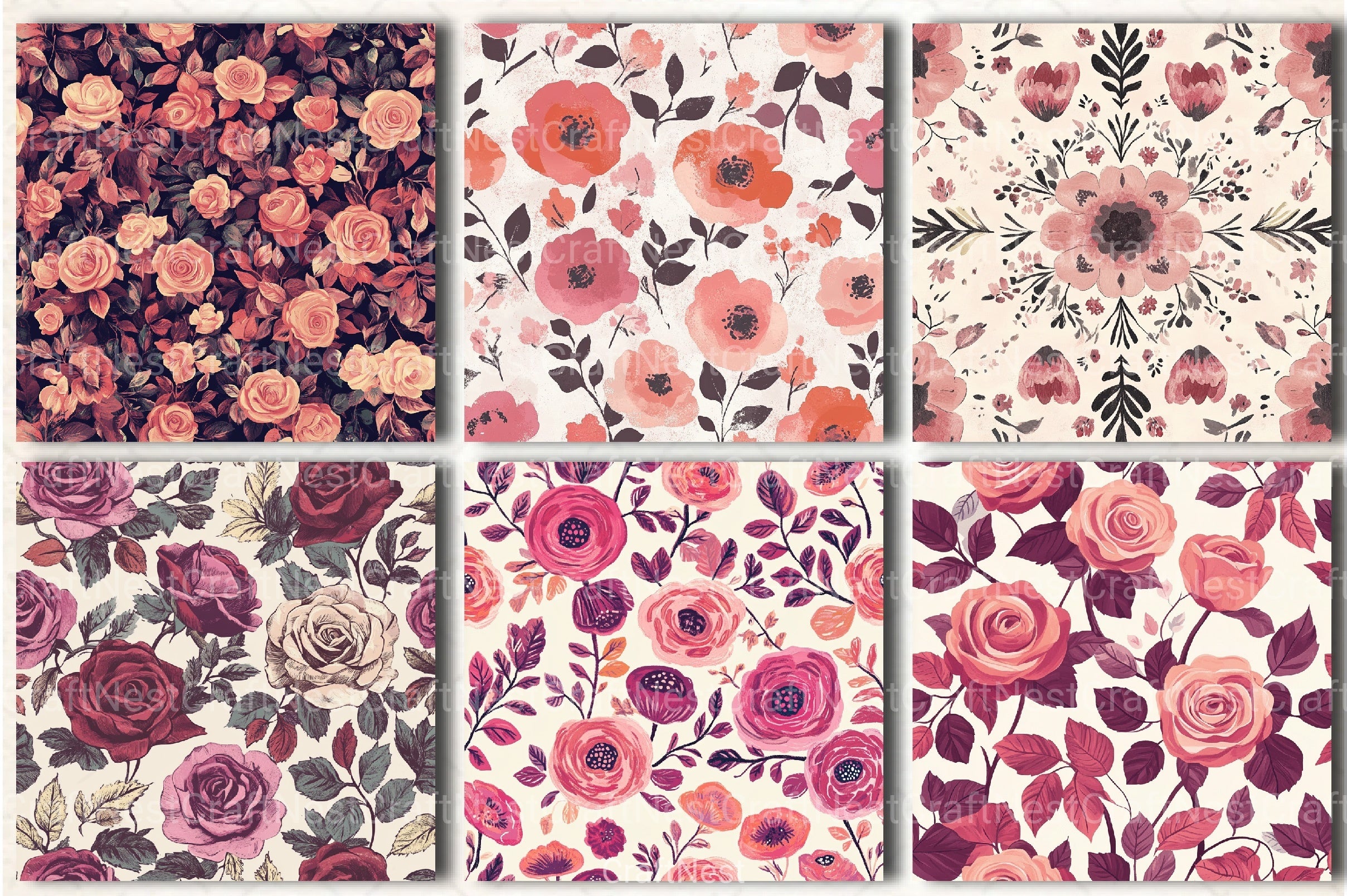 Boho Rose Tones Pattern Clipart Bundle - CraftNest - Digital Crafting and Art