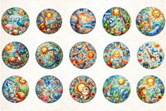 Round Stained Glass Animals Summer Clipart Bundle - CraftNest - Digital Crafting and Art