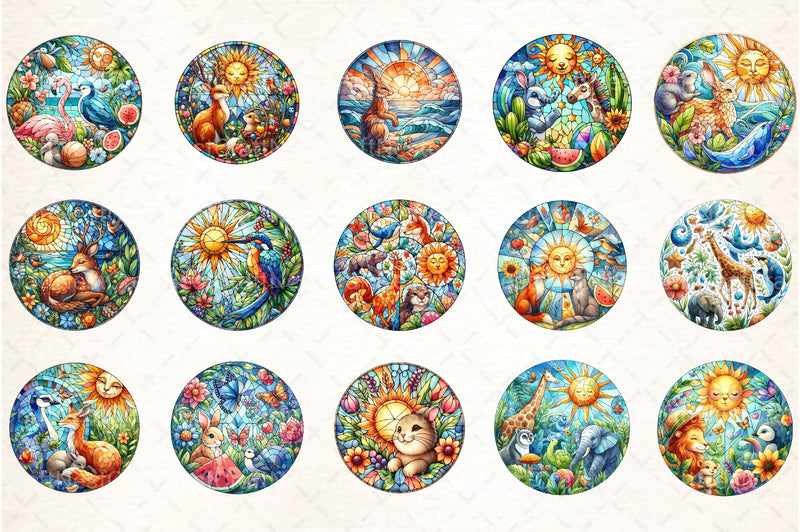 Round Stained Glass Animals Summer Clipart Bundle - CraftNest - Digital Crafting and Art