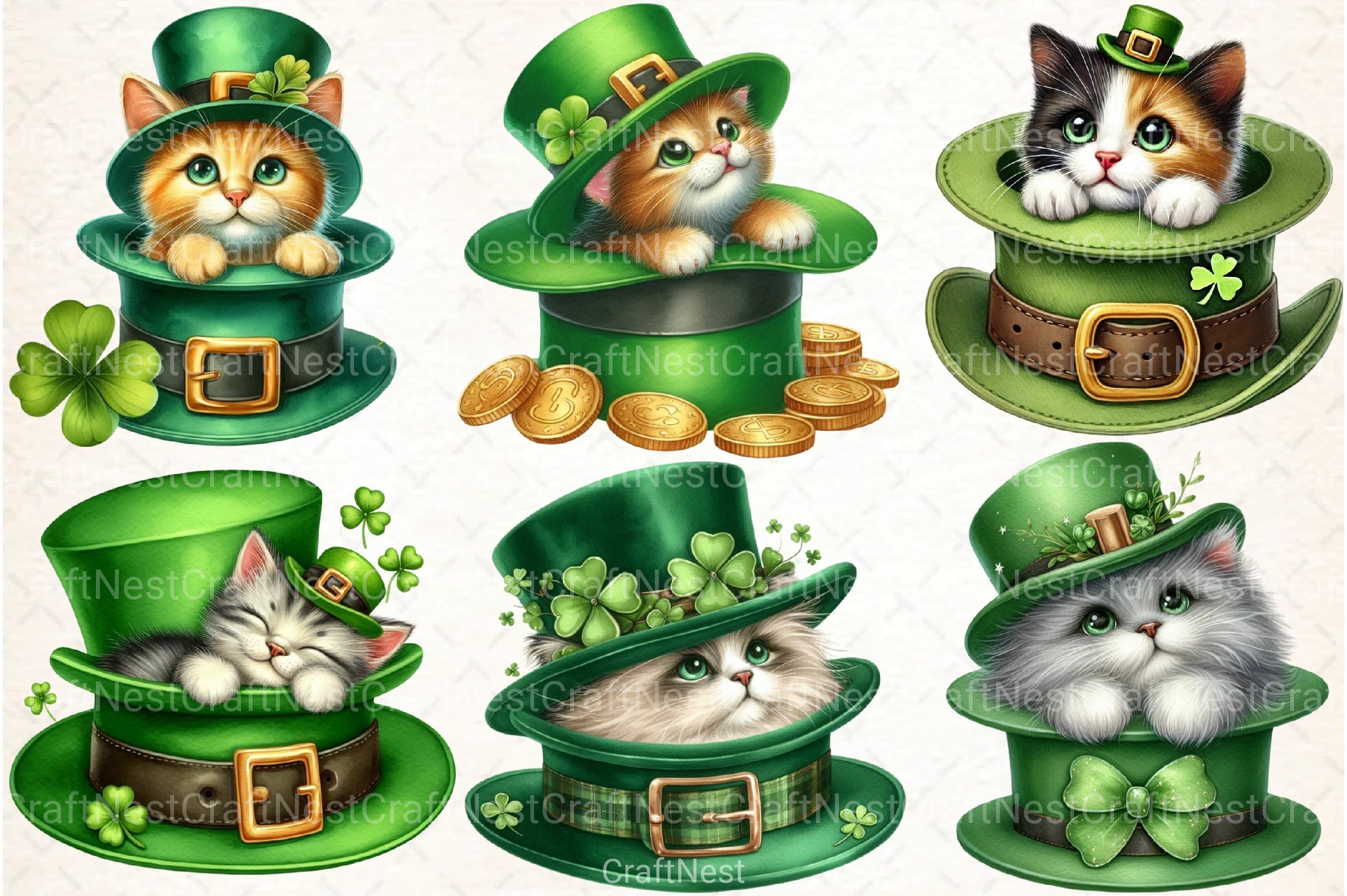 St. Patrick's Day Cat Peeking Hat Clipart Bundle - CraftNest - Digital Crafting and Art