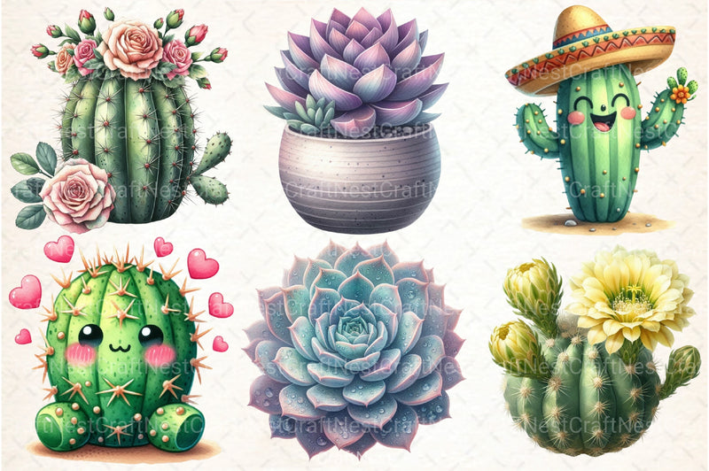 Cactus and Succulents Clipart Bundle 99 - CraftNest - Digital Crafting and Art