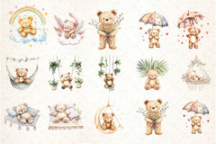 Nursery Teddy Bear Boho Clipart Bundle 4 - CraftNest - Digital Crafting and Art