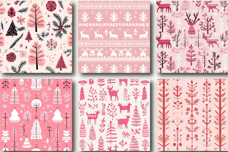 Pink Scandinavian Christmas Patterns Clipart Bundle - CraftNest - Digital Crafting and Art