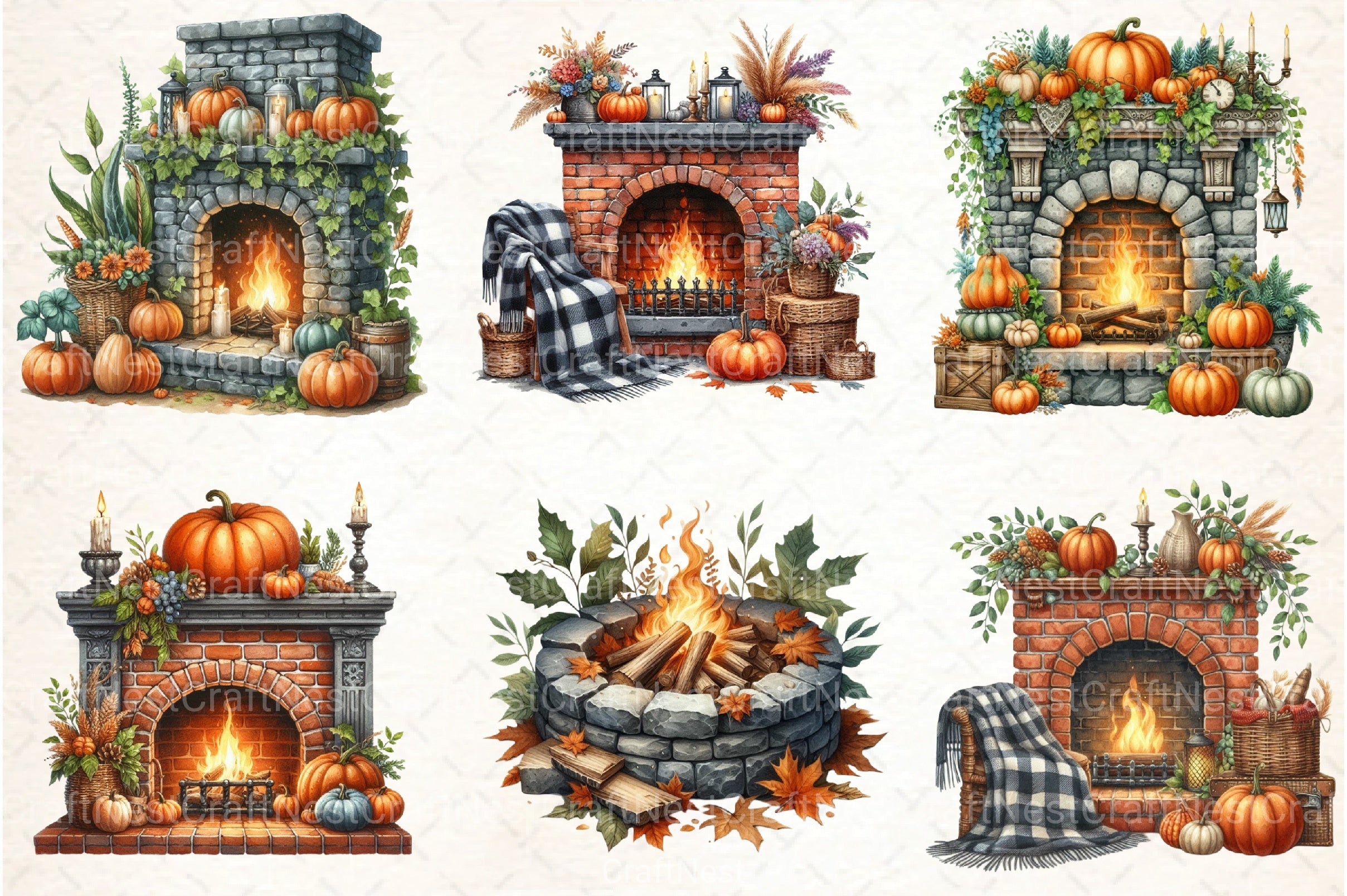 Fall Fireplace Clipart Bundle - CraftNest - Digital Crafting and Art