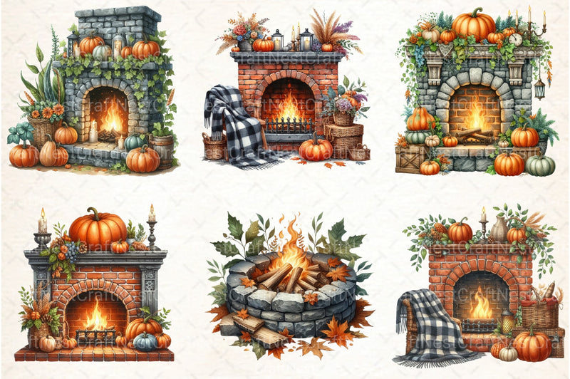 Fall Fireplace Clipart Bundle - CraftNest - Digital Crafting and Art