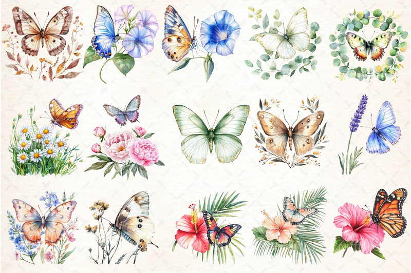 Cute Summer Butterfly & Flowers Clipart Bundle 98 - CraftNest - Digital Crafting and Art