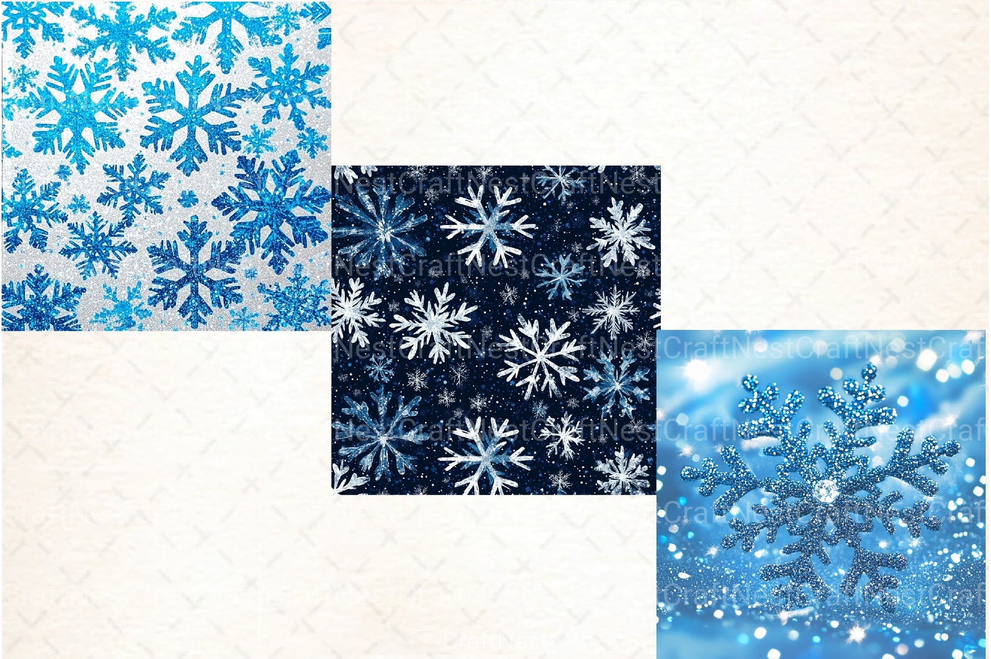 Blue Glitter Snowflakes Winter Pattern Clipart Bundle - CraftNest - Digital Crafting and Art