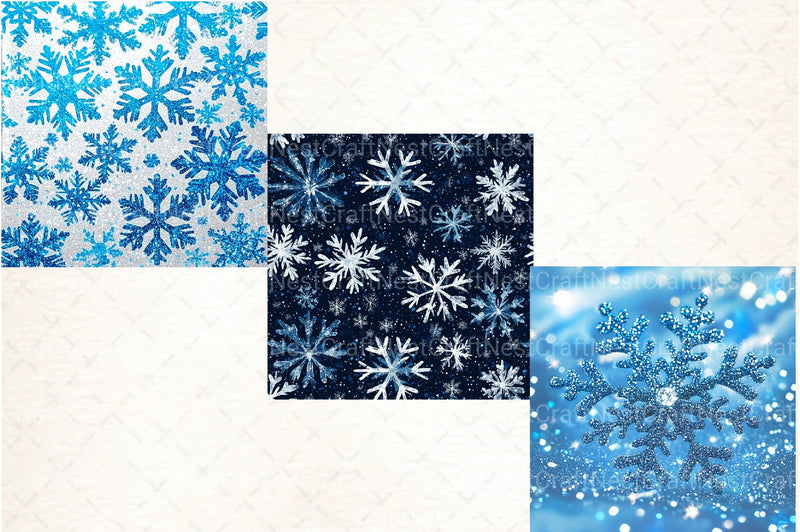 Blue Glitter Snowflakes Winter Pattern Clipart Bundle - CraftNest - Digital Crafting and Art