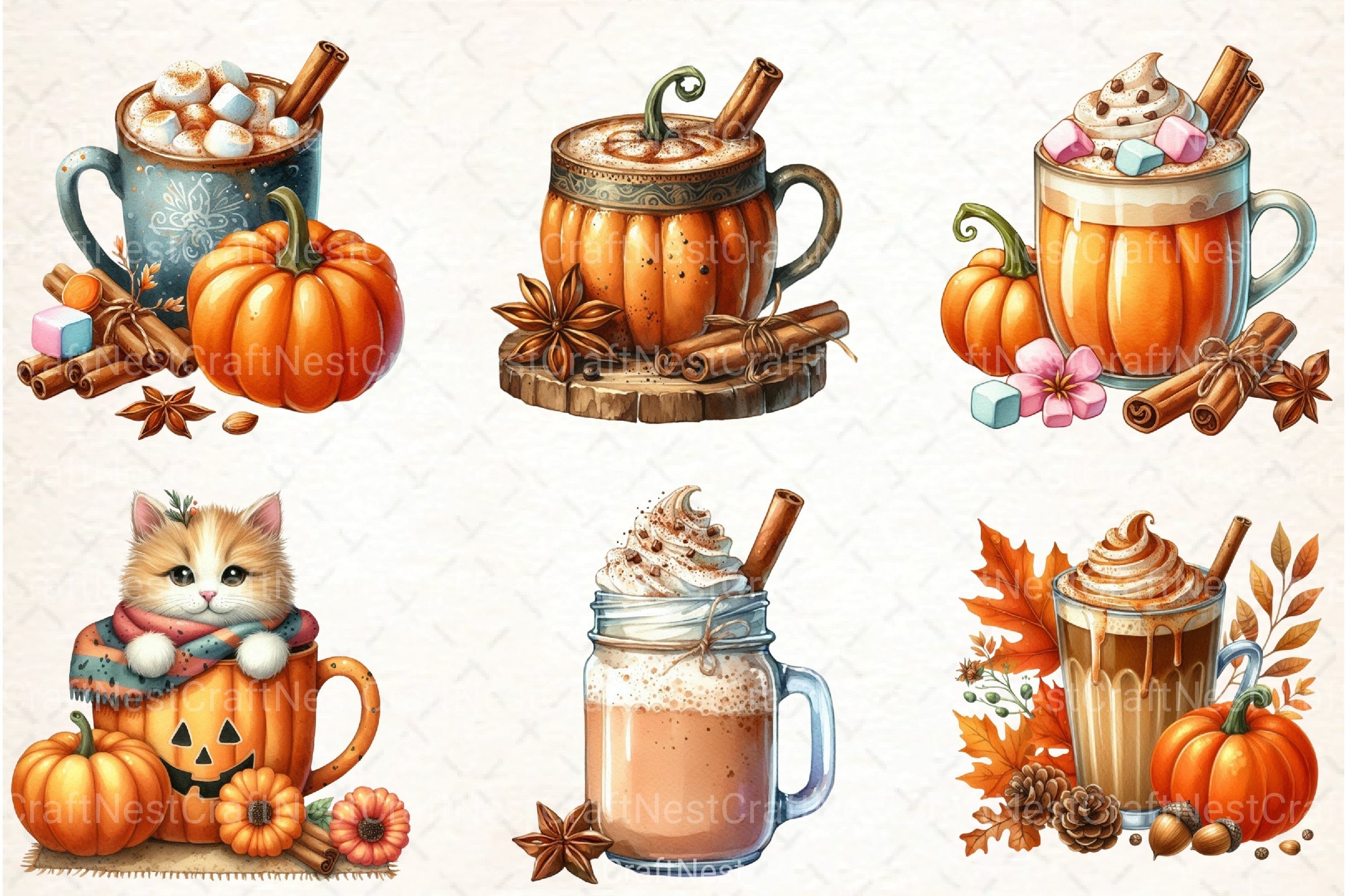 Pumpkin Spice Latte Clipart Bundle 4 - CraftNest - Digital Crafting and Art