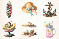 Retro Summer Beach Clipart Bundle 2 - CraftNest - Digital Crafting and Art