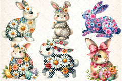 Retro Floral Easter Bunny Clipart Bundle - CraftNest - Digital Crafting and Art