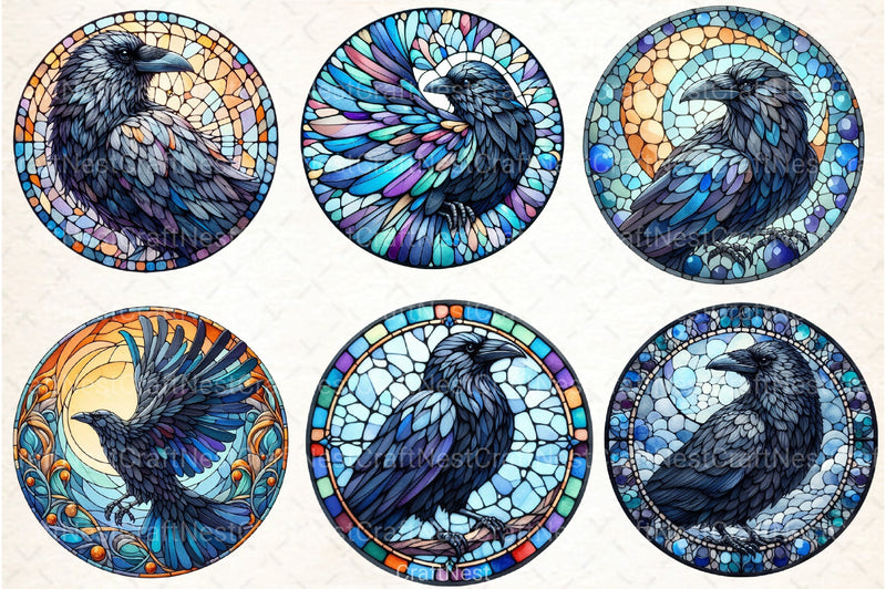 Round Raven Stained Glass Clipart Bundle - CraftNest - Digital Crafting and Art