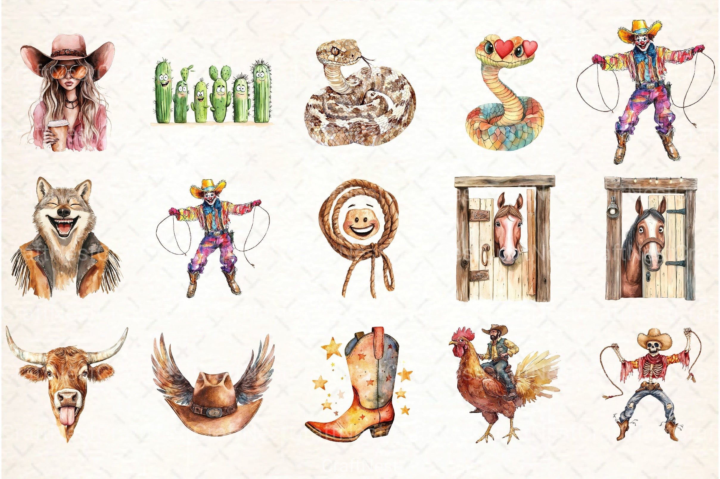 Funny Western Boho Clipart Bundle - CraftNest - Digital Crafting and Art