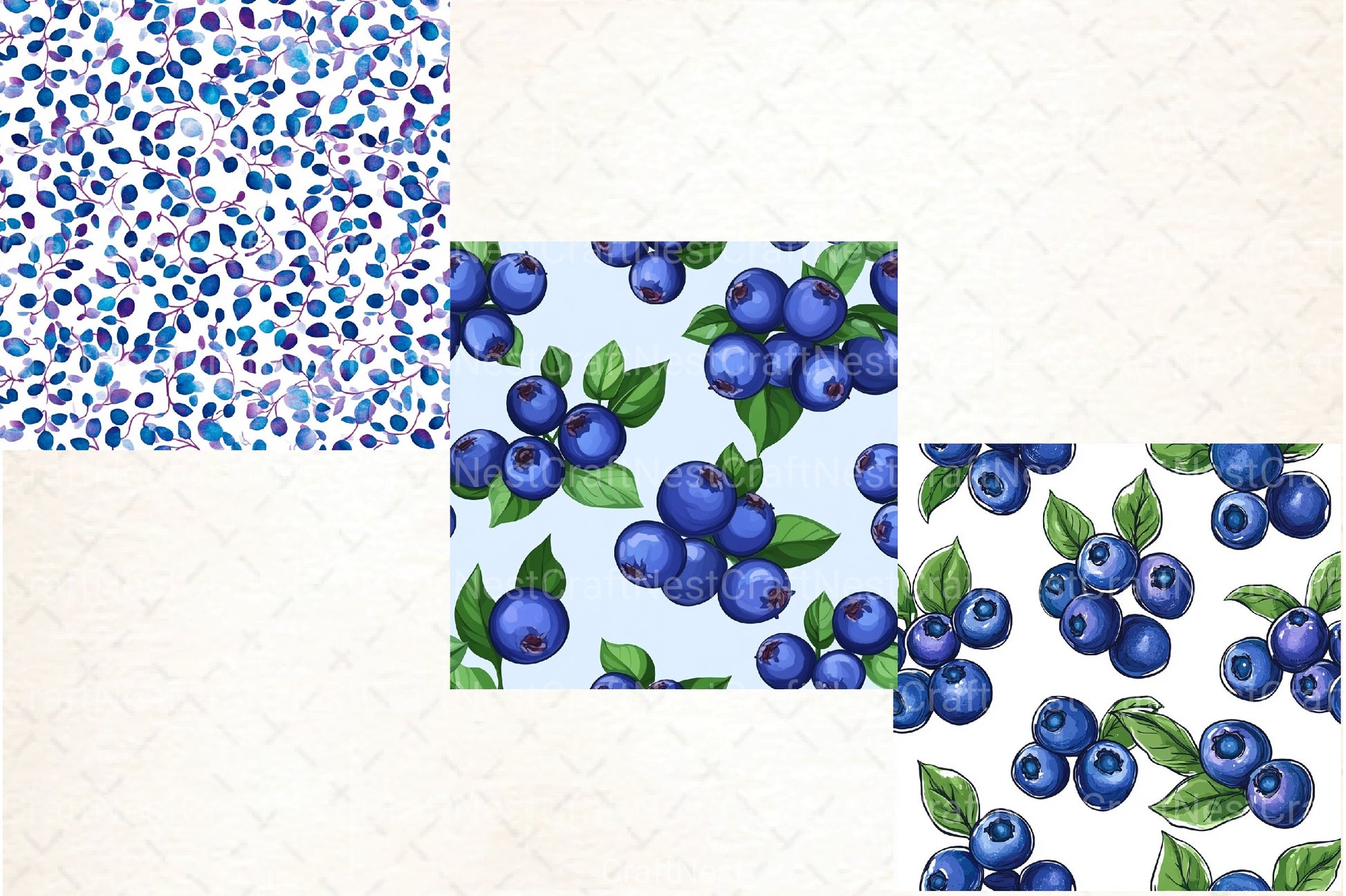 Blueberry Seamless Pattern Papers Digital - CraftNest - Digital Crafting and Art
