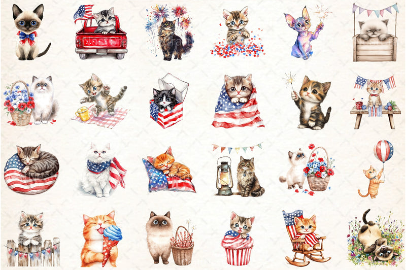 Cute Cat 4th of July Clipart Bundle - CraftNest - Digital Crafting and Art