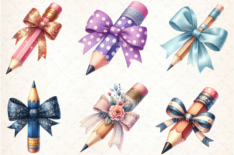 Pencil with Bow Back to School Clipart Bundle - CraftNest - Digital Crafting and Art