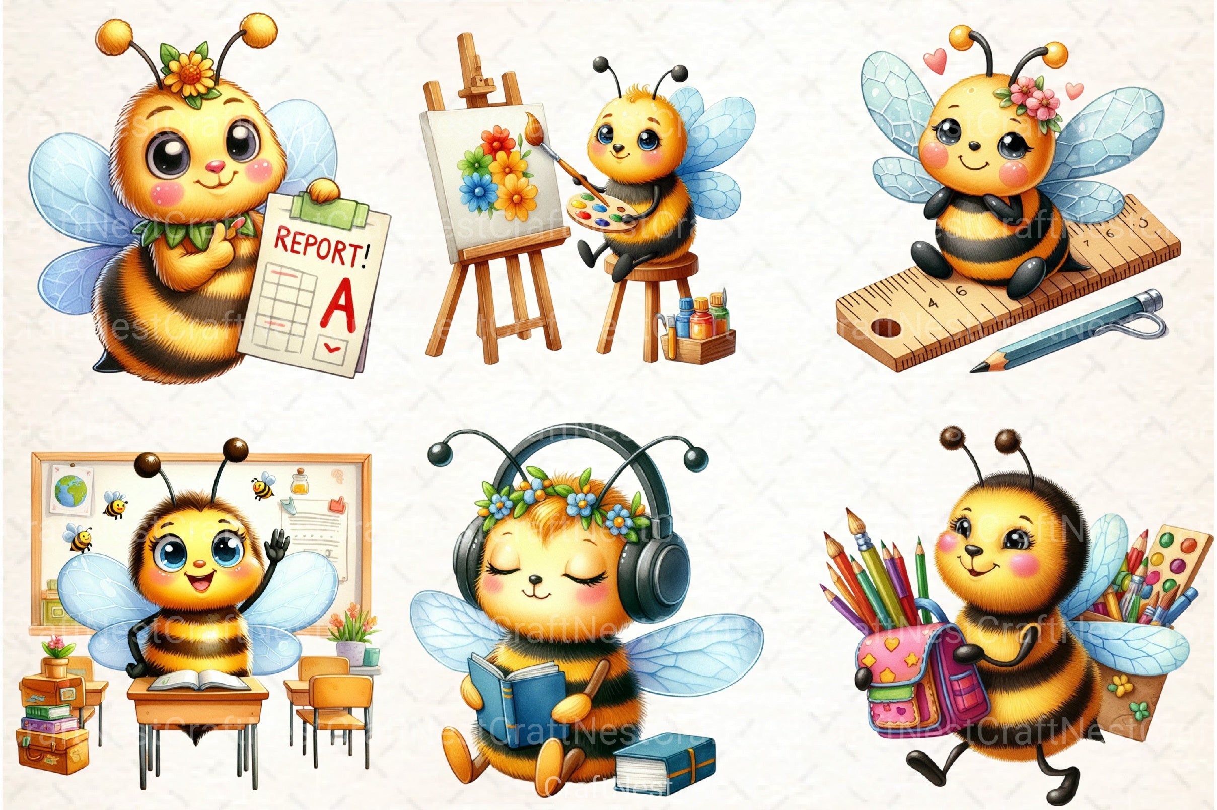 Back to School Bee Clipart Bundle 3 - CraftNest - Digital Crafting and Art