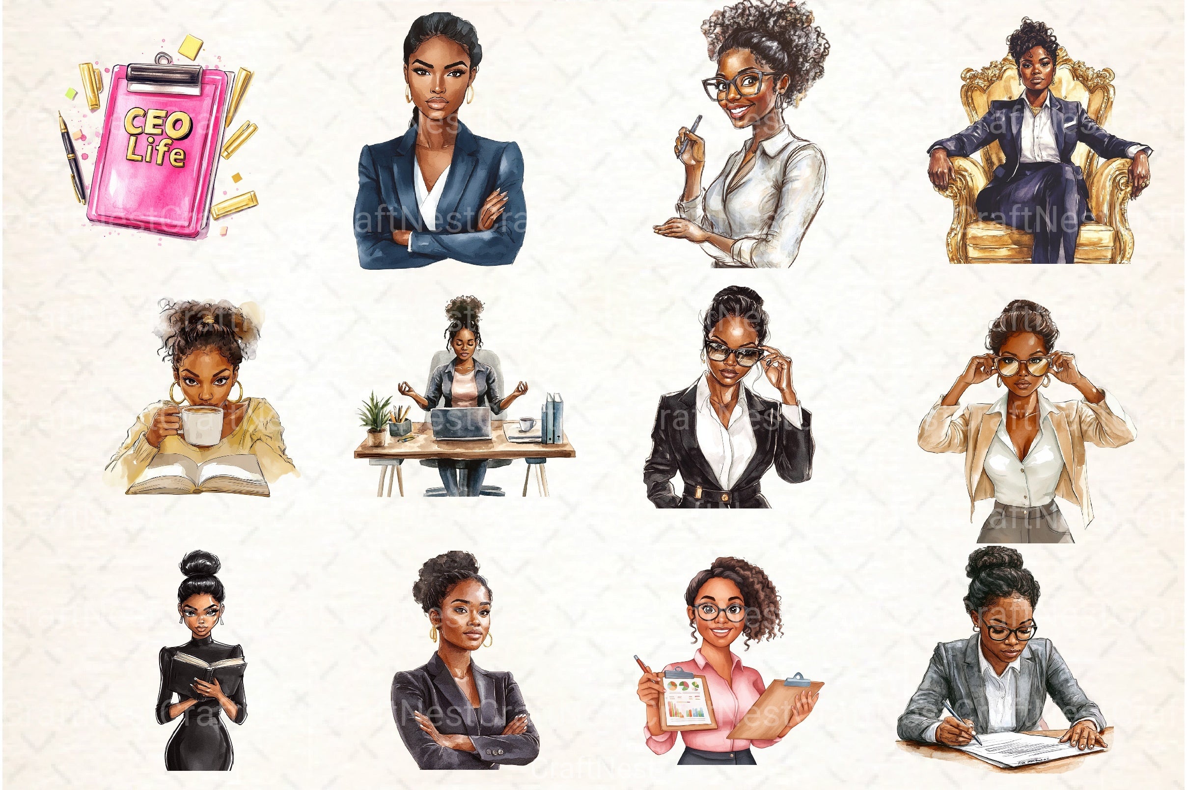 Black Lady Boss Clipart Bundle - CraftNest - Digital Crafting and Art
