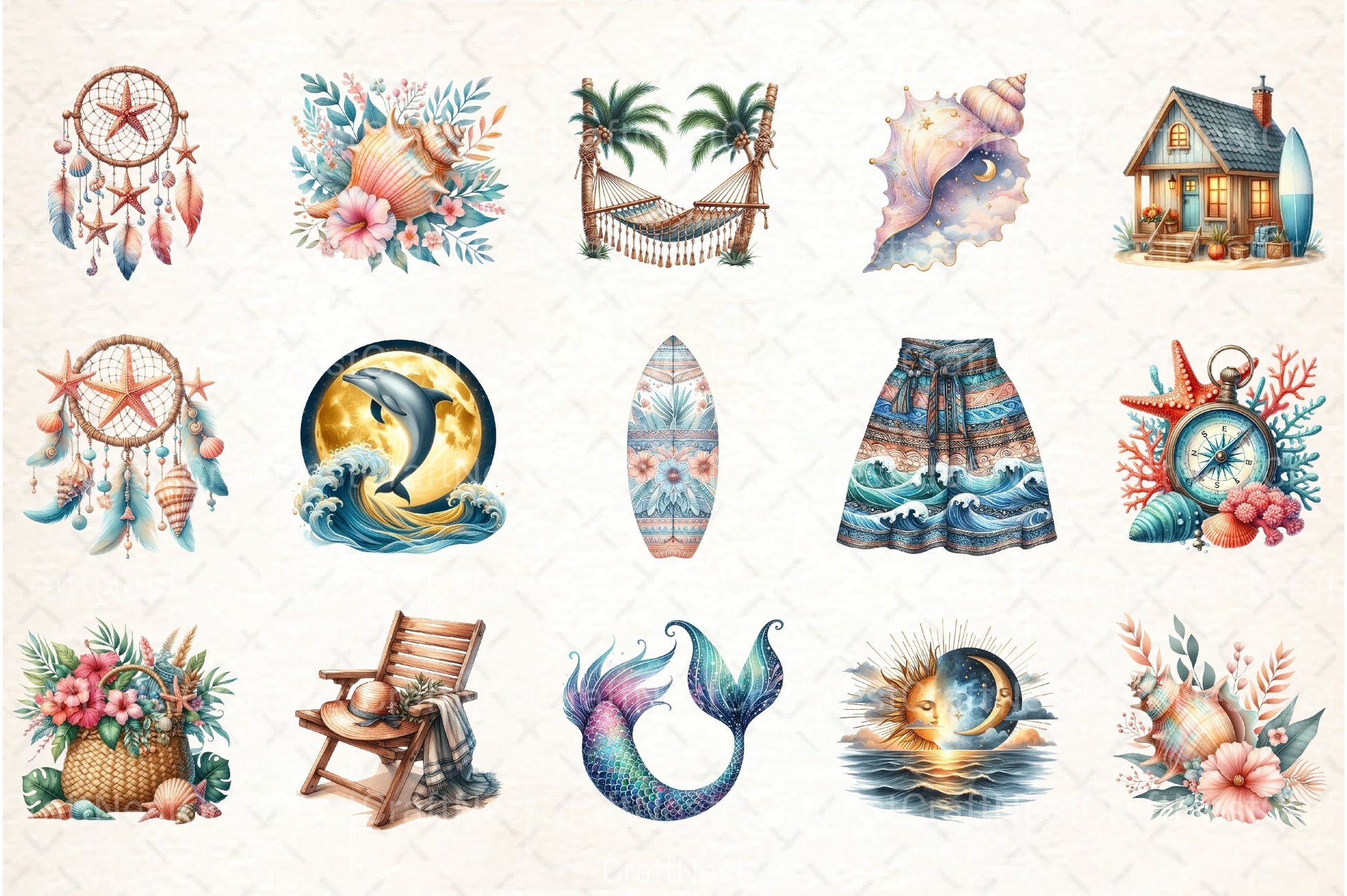 Ocean Boho Summer Clipart Bundle 3 - CraftNest - Digital Crafting and Art