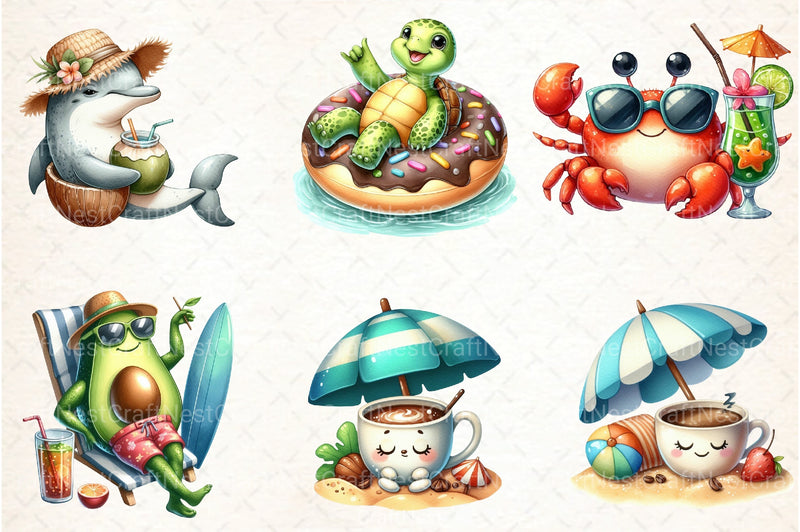 Cute Funny Beach Day Clipart Bundle 1 - CraftNest - Digital Crafting and Art