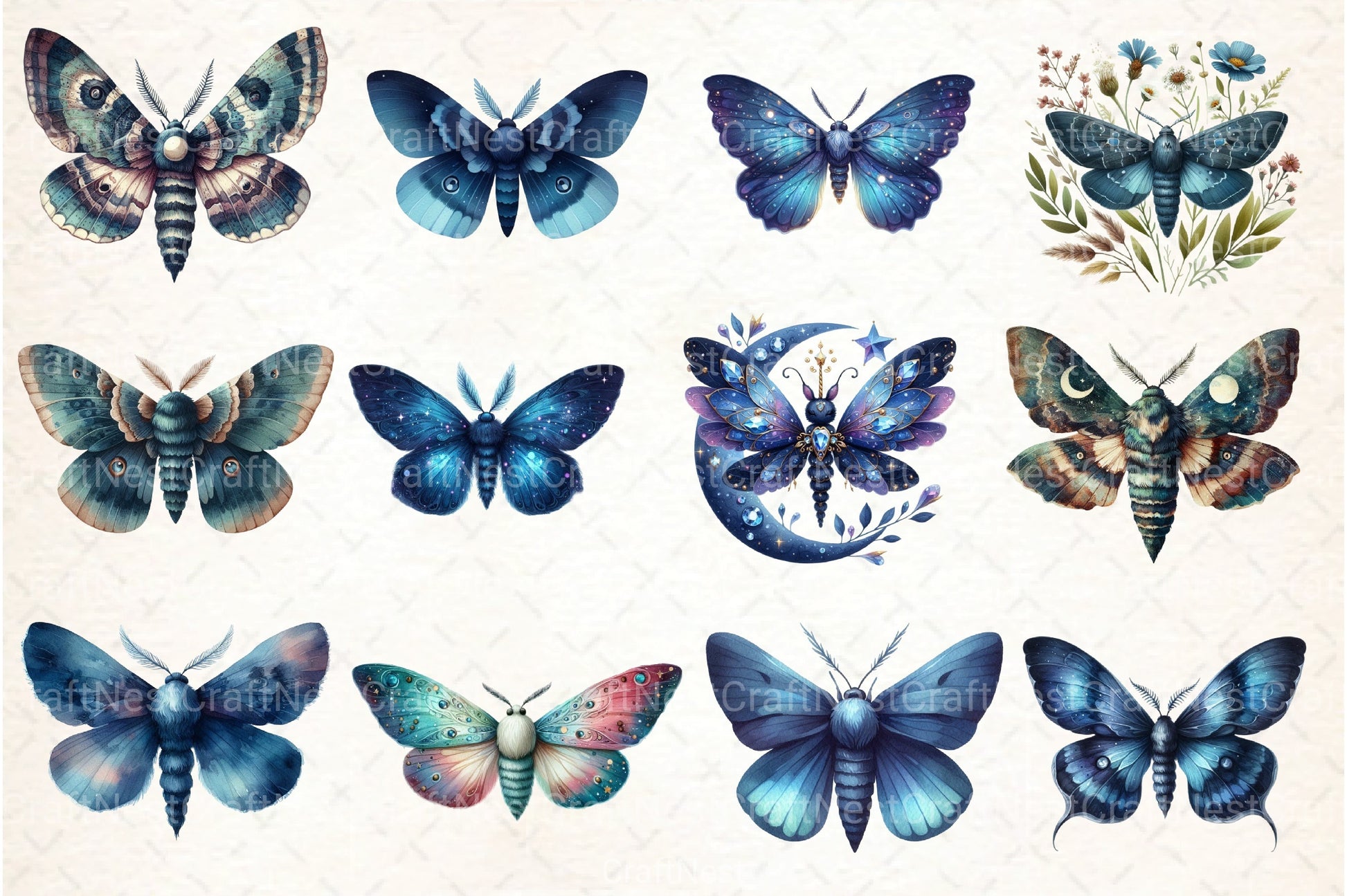 Midnight Blue Moths Clipart Bundle - CraftNest - Digital Crafting and Art