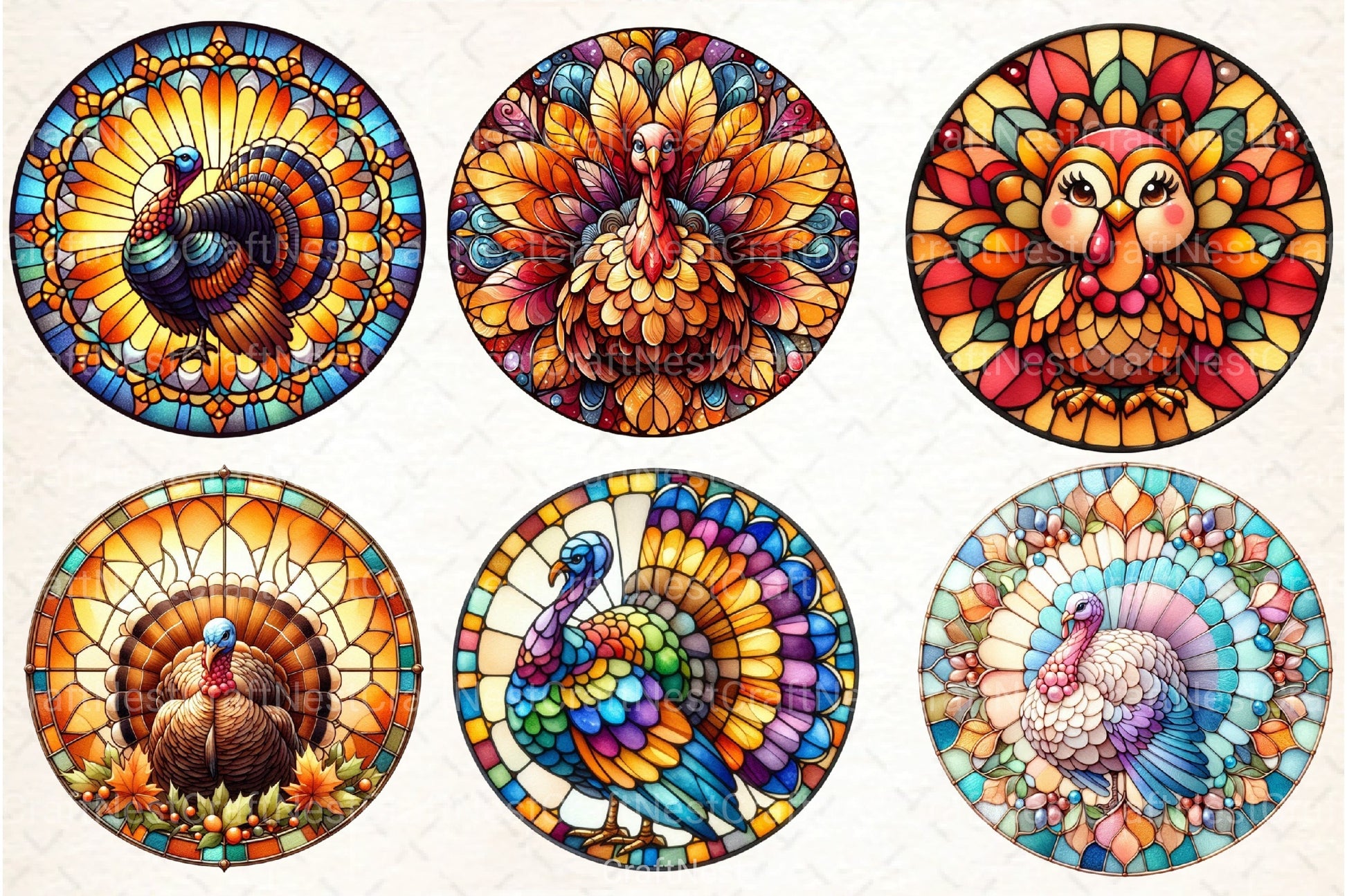 Round Turkey Stained Glass Clipart Bundle - CraftNest - Digital Crafting and Art