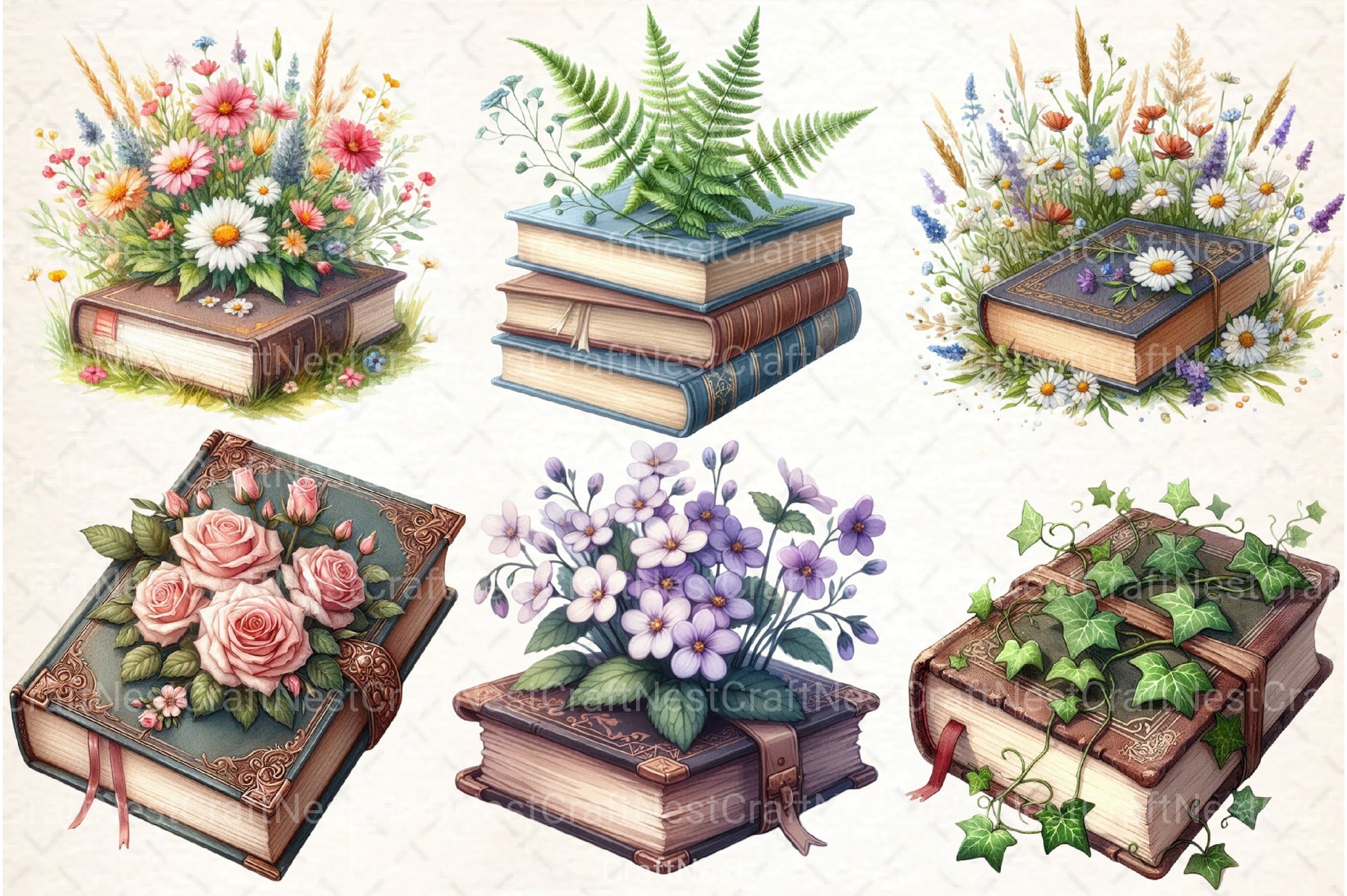 Pretty Floral Books Clipart Bundle - CraftNest - Digital Crafting and Art
