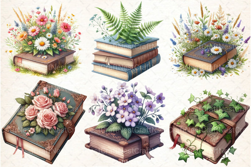 Pretty Floral Books Clipart Bundle - CraftNest - Digital Crafting and Art