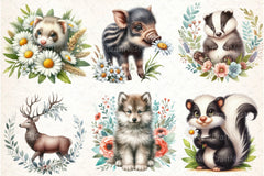 Woodland Animals with Flowers Clipart Bundle - CraftNest - Digital Crafting and Art