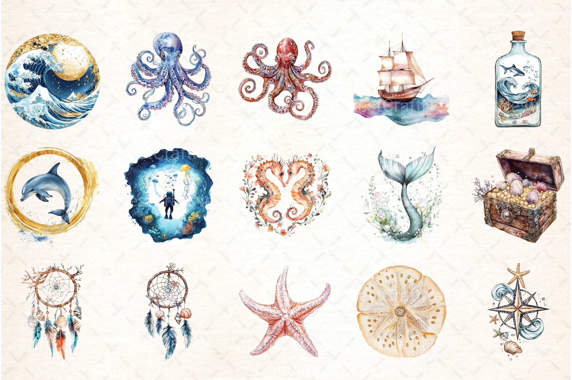 Sea Ocean Boho Clipart Bundle - CraftNest - Digital Crafting and Art